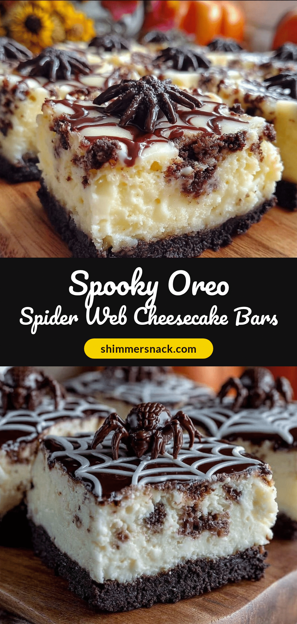 Halloween Oreo Spider Web Cheesecake Bars recipe