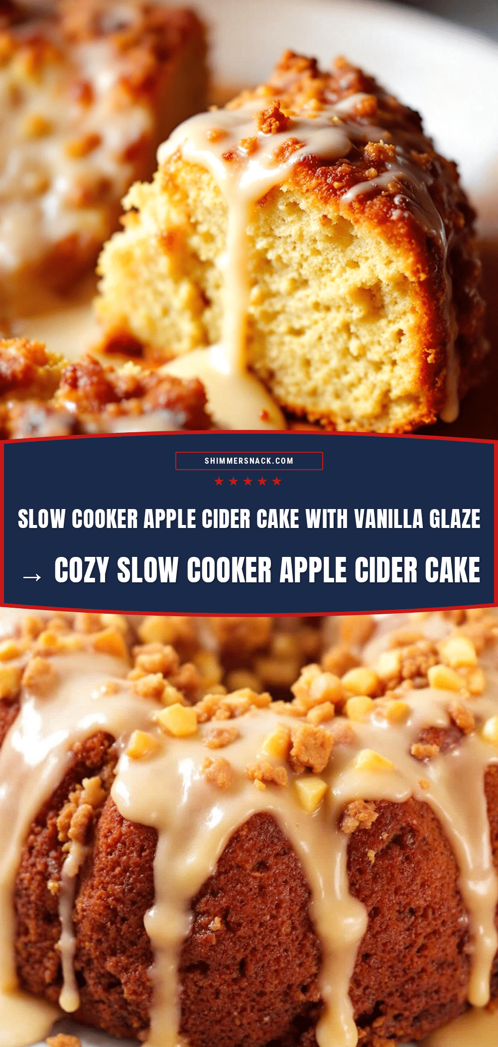 Cozy Slow Cooker Apple Cider Cake with Easy Vanilla Glaze recipe
