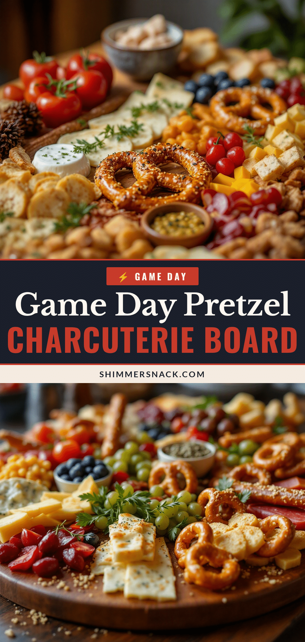 game day football charcuterie board with pretzel rods recipe