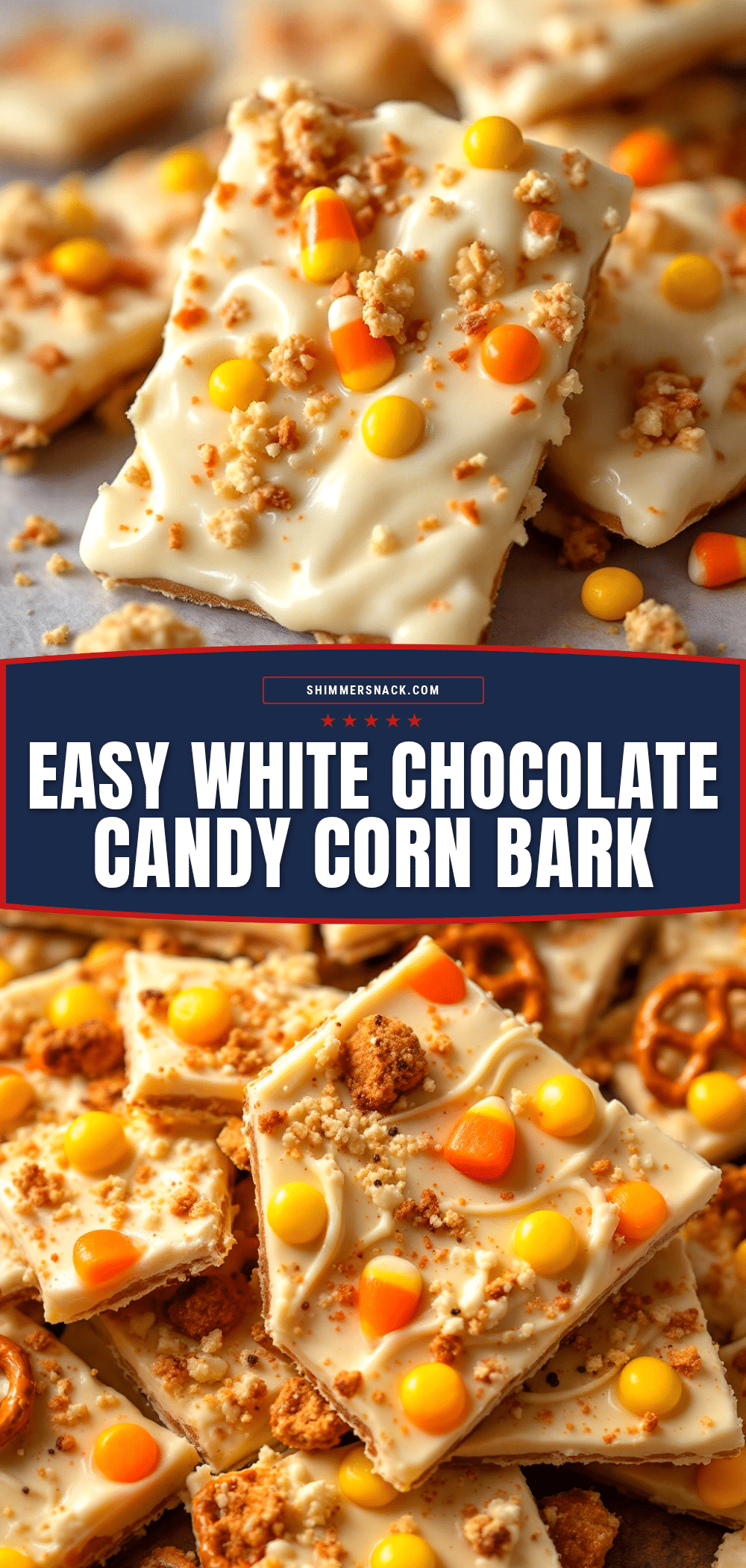 white chocolate candy corn pretzel bark recipe