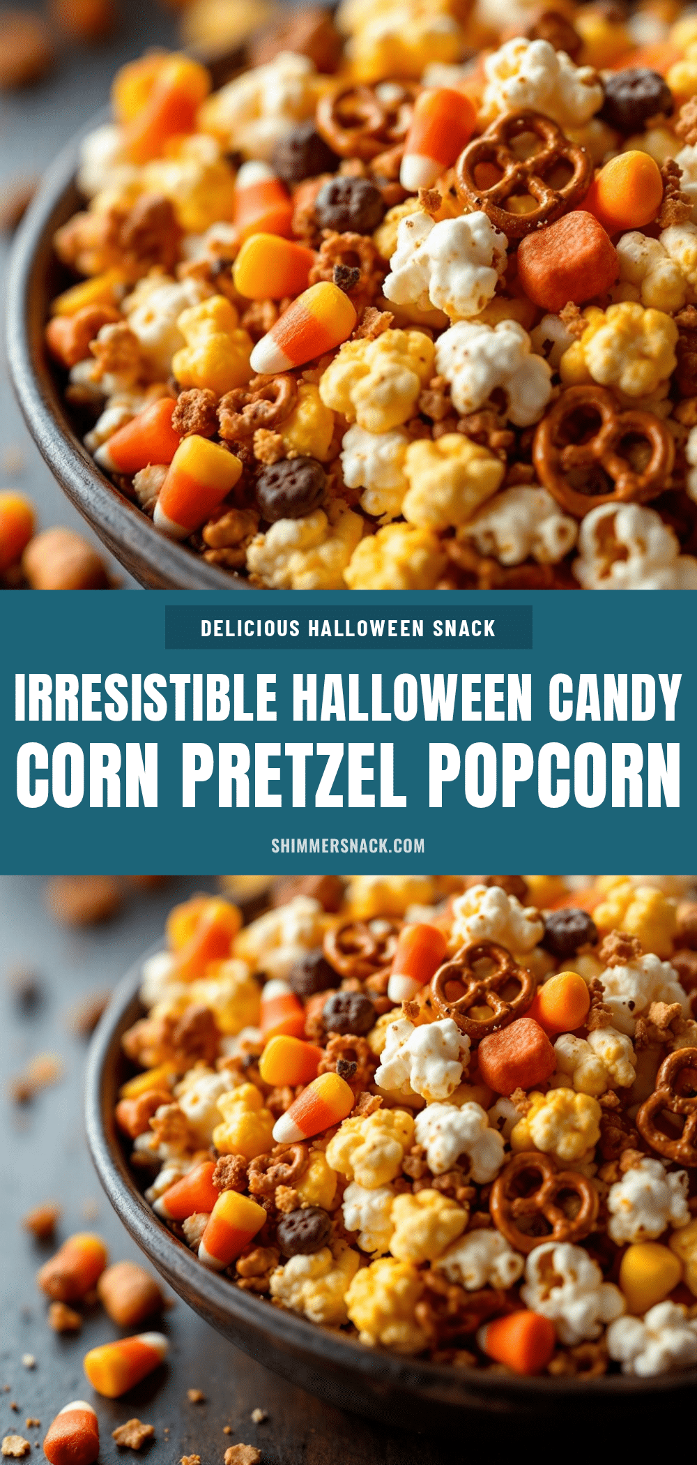 Easy Halloween Candy Corn Pretzel Popcorn Mix recipe